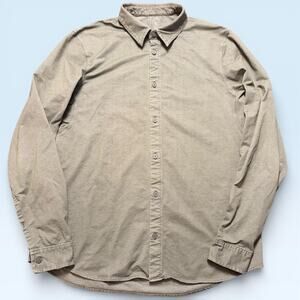 Lululemon Shirt Mens Large Green Solid Button Up Long Sleeve Casual Point Collar